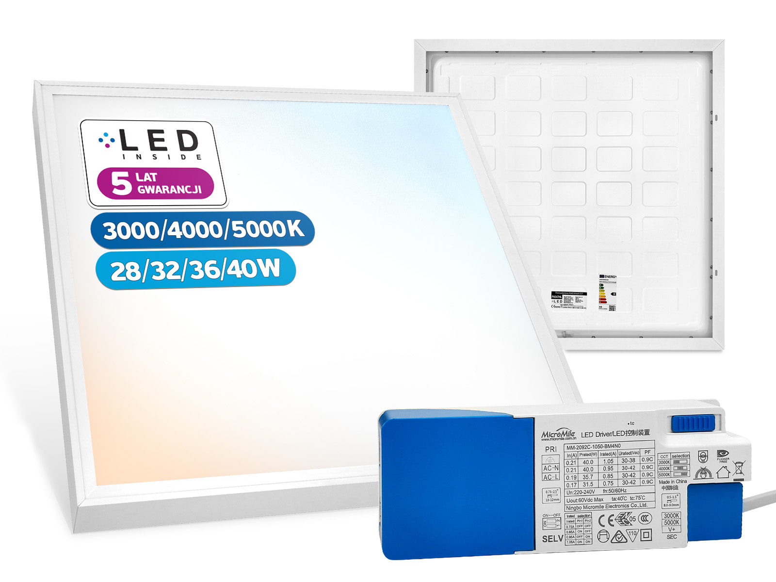 Panel natynkowy LED 60x60 Almach CCT 28/32/36/40W 3000/4000/5000K